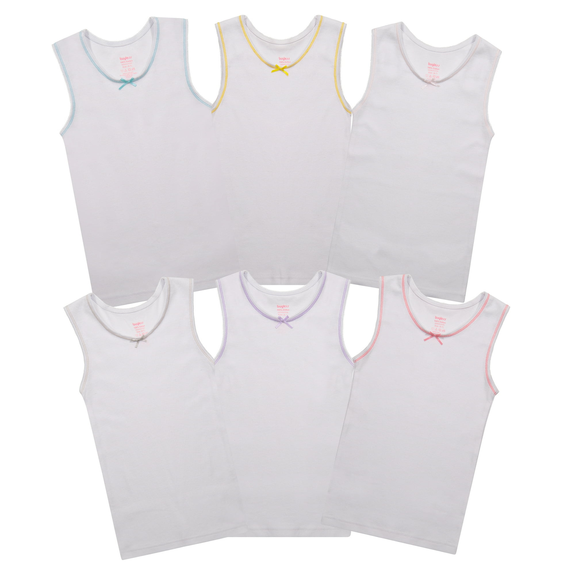 4 Pack Buyless Fashion Girls Cami Undershirts Cotton Tank with Trim and Strap